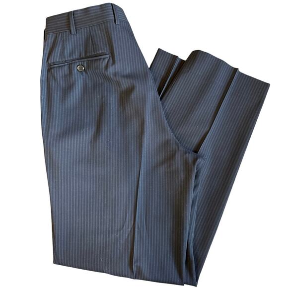 Men's Ermenegildo Zegna 100% Wool Italian Suit Navy Stripe Pleated 40R 32x30 - Picture 5 of 13